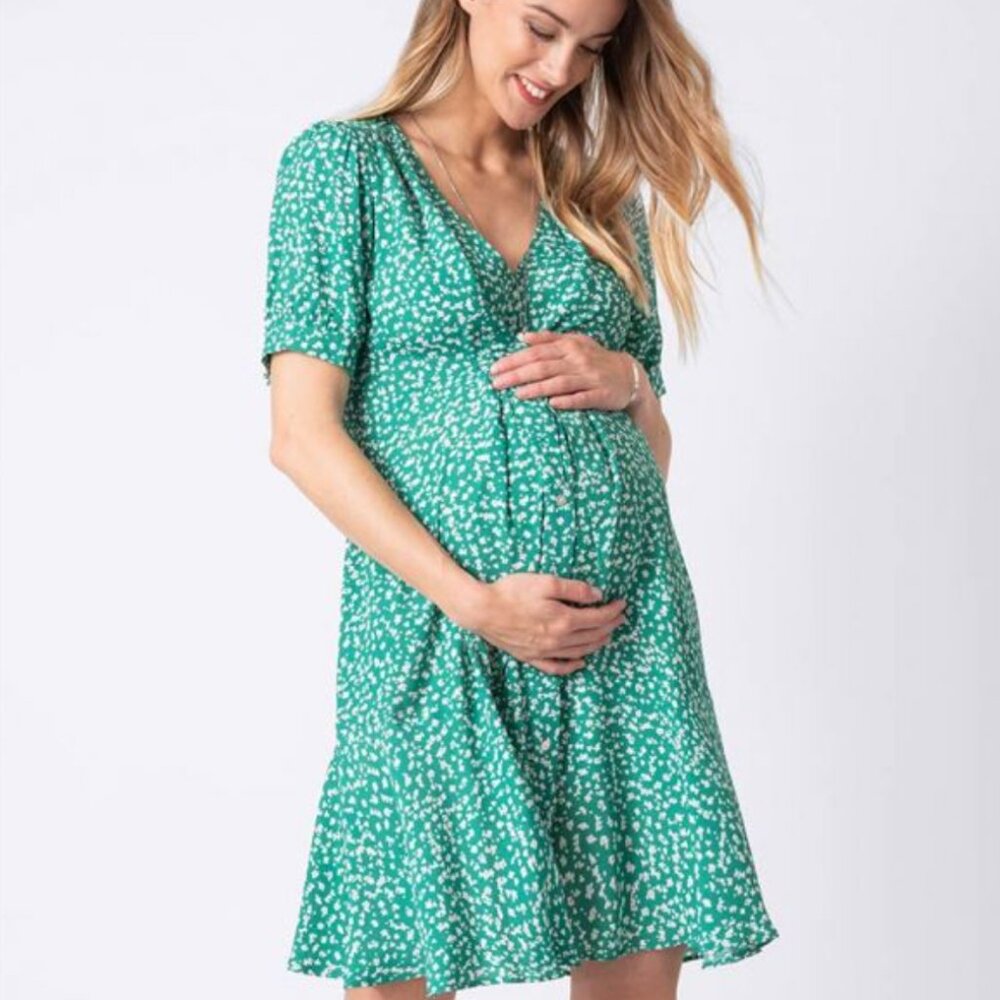 Seraphine Green Floral Printed Maternity & Breastfeeding Dress - Women US Size 6